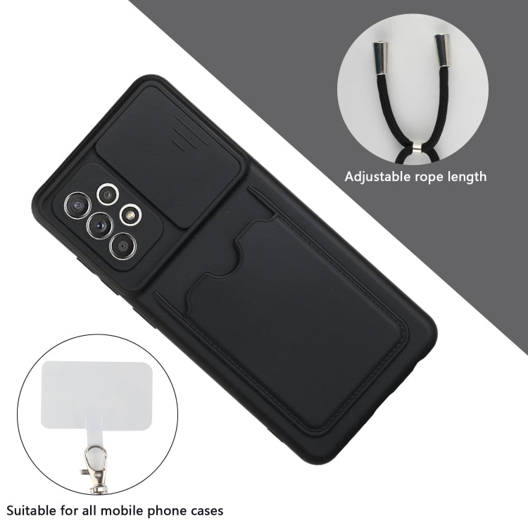 For Samsung Galaxy A72 Sliding Camera Cover Design TPU Protective Case with Card Slot & Neck Lanyard