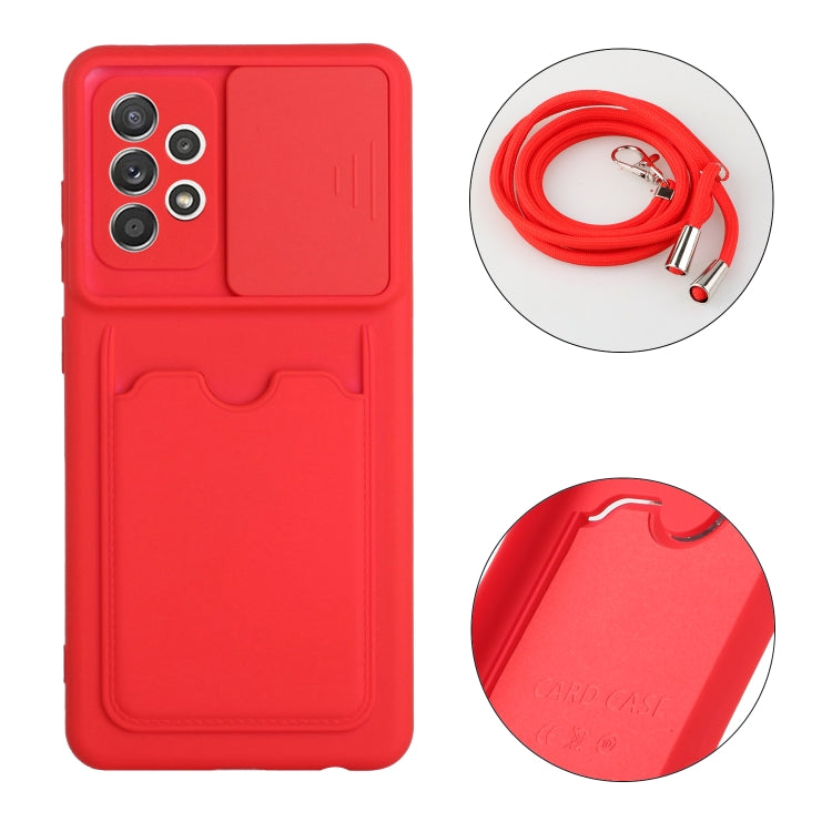 For Samsung Galaxy A72 Sliding Camera Cover Design TPU Protective Case with Card Slot & Neck Lanyard