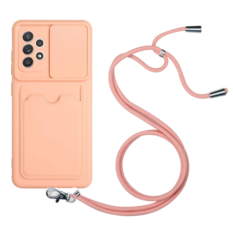 For Samsung Galaxy A72 Sliding Camera Cover Design TPU Protective Case with Card Slot & Neck Lanyard
