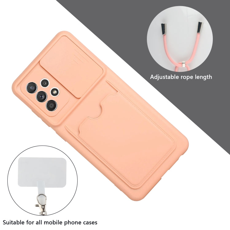 For Samsung Galaxy A72 Sliding Camera Cover Design TPU Protective Case with Card Slot & Neck Lanyard