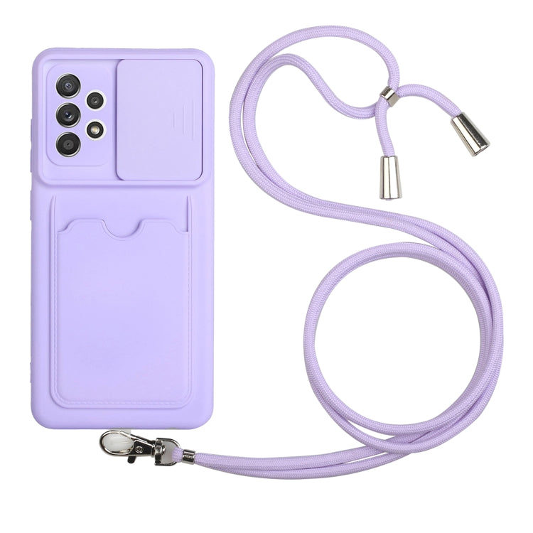 For Samsung Galaxy A72 Sliding Camera Cover Design TPU Protective Case with Card Slot & Neck Lanyard