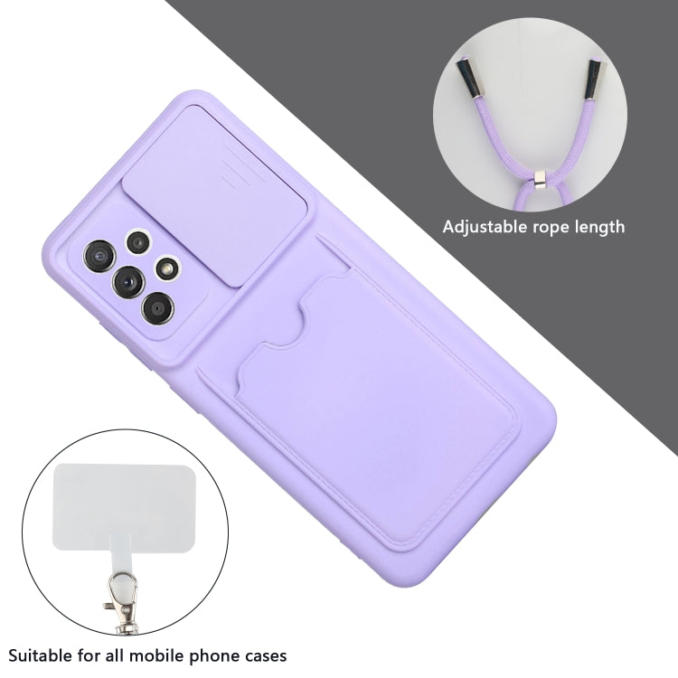 For Samsung Galaxy A72 Sliding Camera Cover Design TPU Protective Case with Card Slot & Neck Lanyard