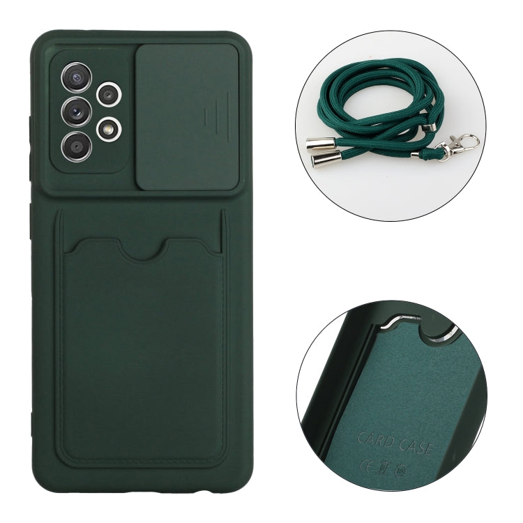For Samsung Galaxy A72 Sliding Camera Cover Design TPU Protective Case with Card Slot & Neck Lanyard