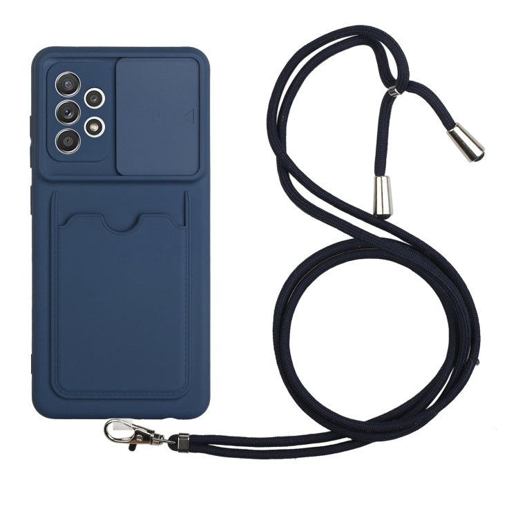For Samsung Galaxy A72 Sliding Camera Cover Design TPU Protective Case with Card Slot & Neck Lanyard