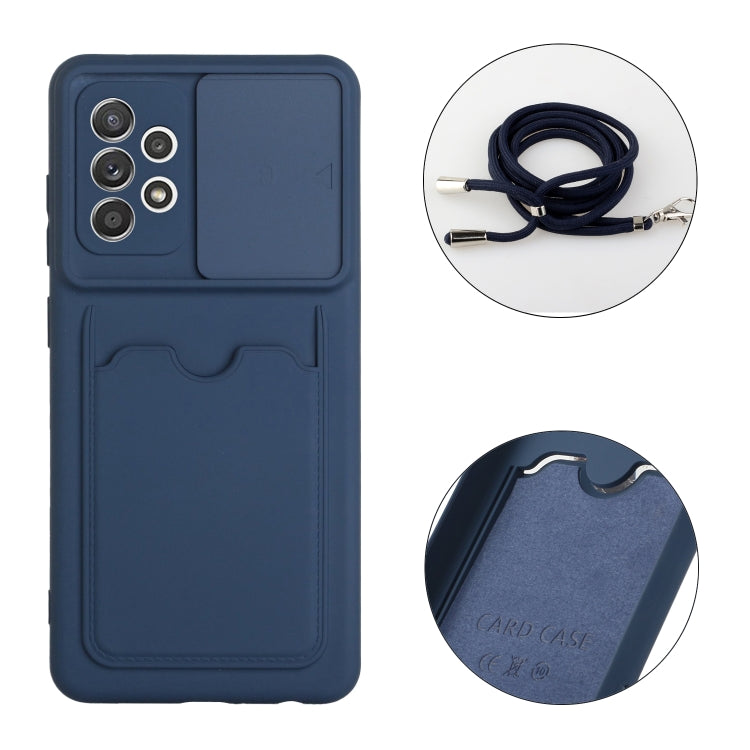 For Samsung Galaxy A72 Sliding Camera Cover Design TPU Protective Case with Card Slot & Neck Lanyard
