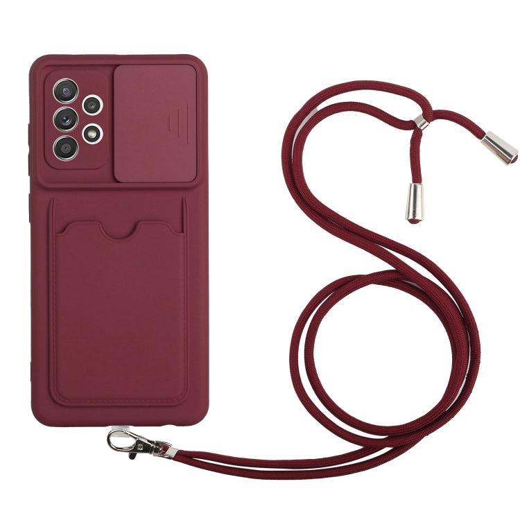 For Samsung Galaxy A72 Sliding Camera Cover Design TPU Protective Case with Card Slot & Neck Lanyard