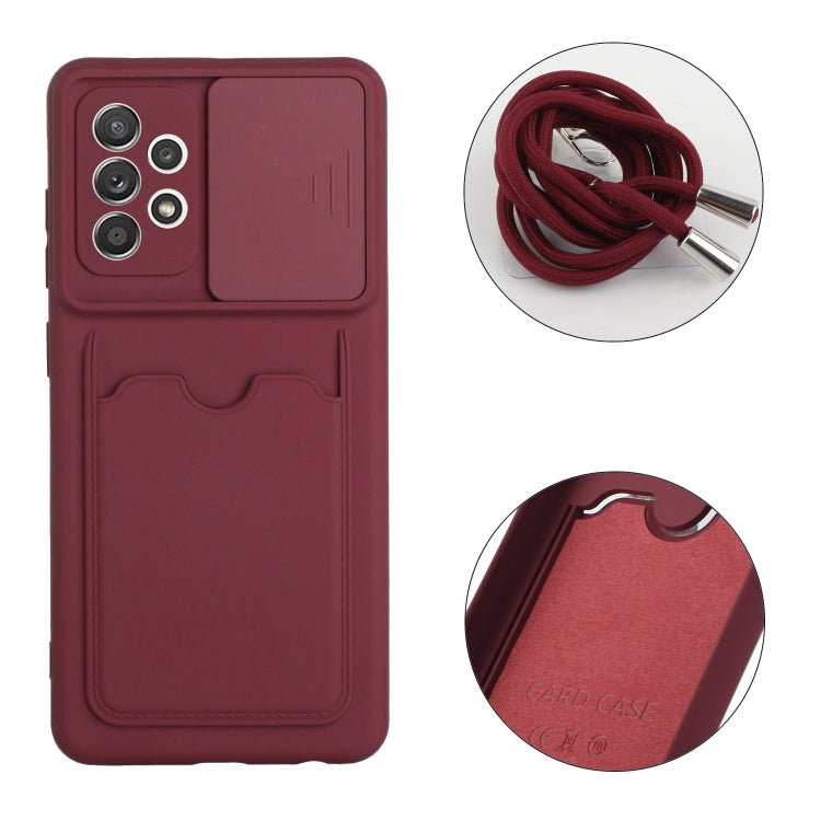 For Samsung Galaxy A72 Sliding Camera Cover Design TPU Protective Case with Card Slot & Neck Lanyard