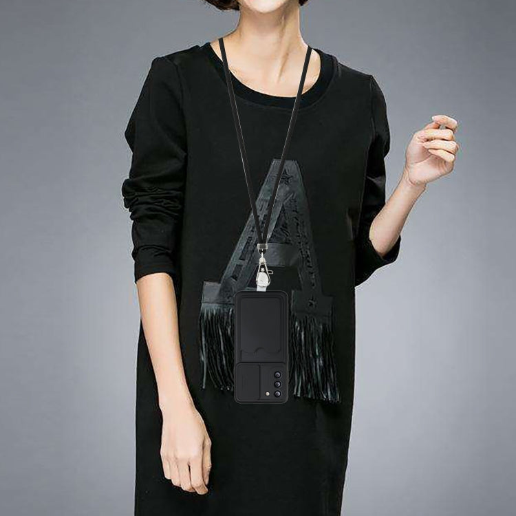 For Samsung Galaxy S21 5G Sliding Camera Cover Design TPU Protective Case with Card Slot & Neck Lanyard