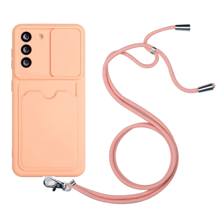 For Samsung Galaxy S21 5G Sliding Camera Cover Design TPU Protective Case with Card Slot & Neck Lanyard