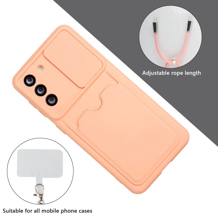 For Samsung Galaxy S21 5G Sliding Camera Cover Design TPU Protective Case with Card Slot & Neck Lanyard