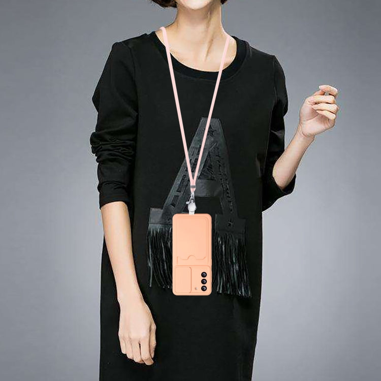 For Samsung Galaxy S21 5G Sliding Camera Cover Design TPU Protective Case with Card Slot & Neck Lanyard