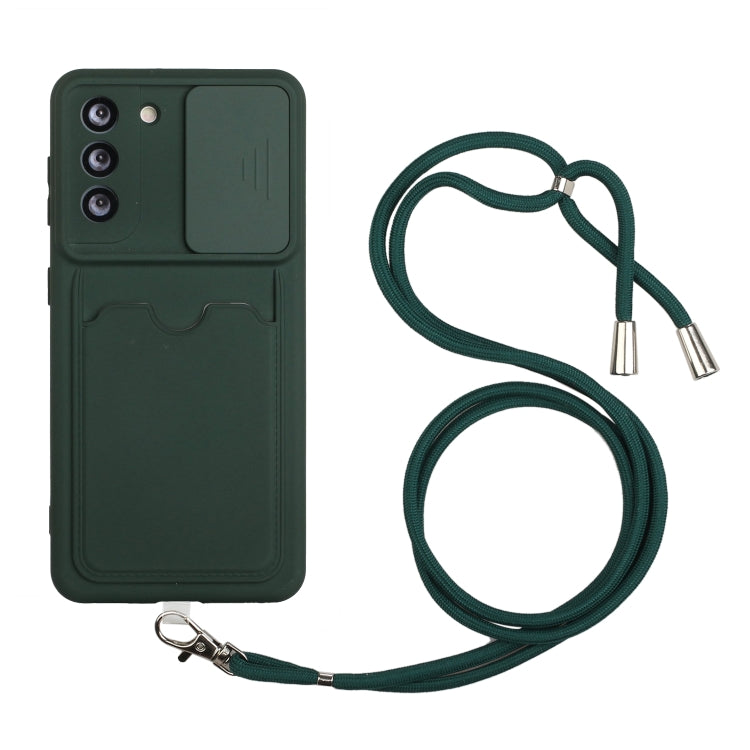For Samsung Galaxy S21 5G Sliding Camera Cover Design TPU Protective Case with Card Slot & Neck Lanyard