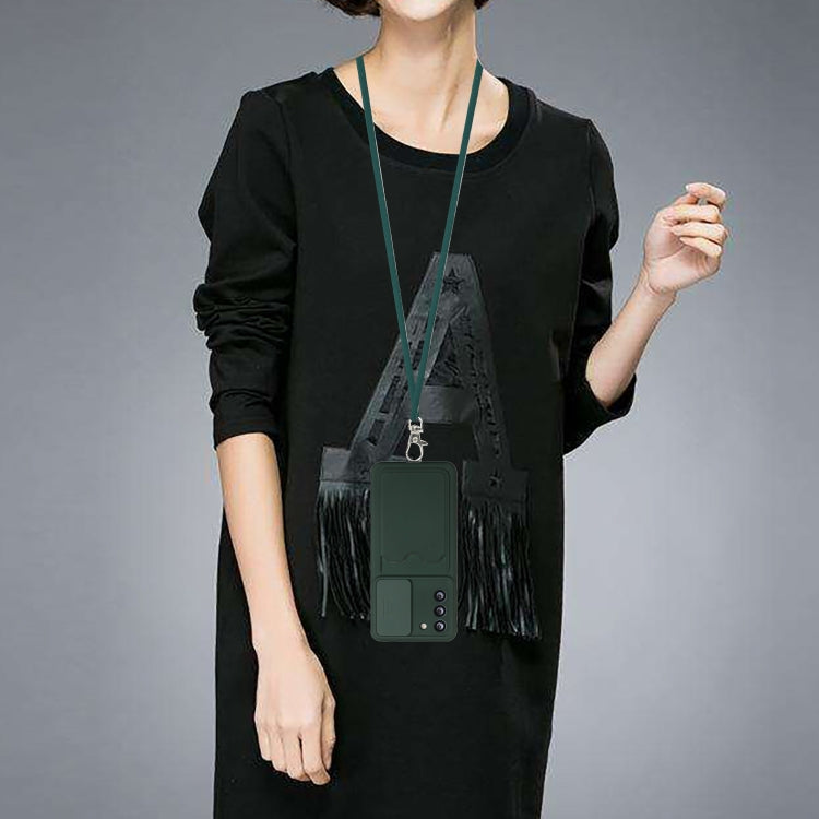 For Samsung Galaxy S21 5G Sliding Camera Cover Design TPU Protective Case with Card Slot & Neck Lanyard
