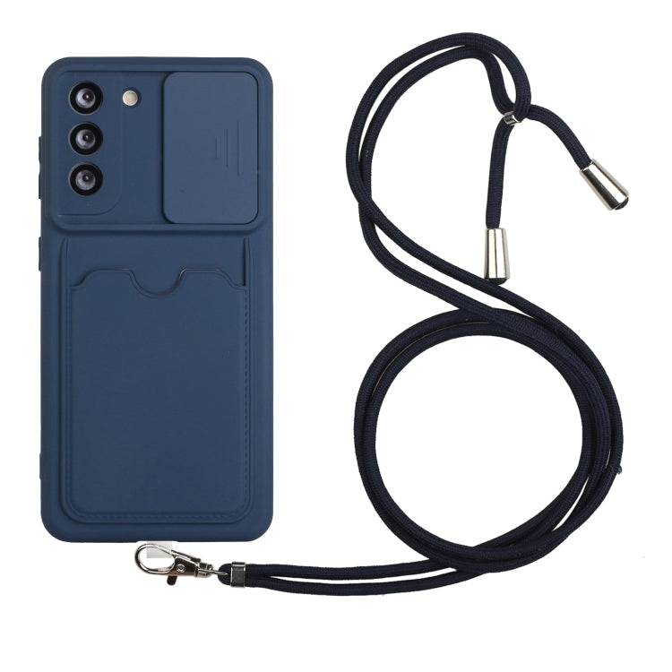 For Samsung Galaxy S21 5G Sliding Camera Cover Design TPU Protective Case with Card Slot & Neck Lanyard