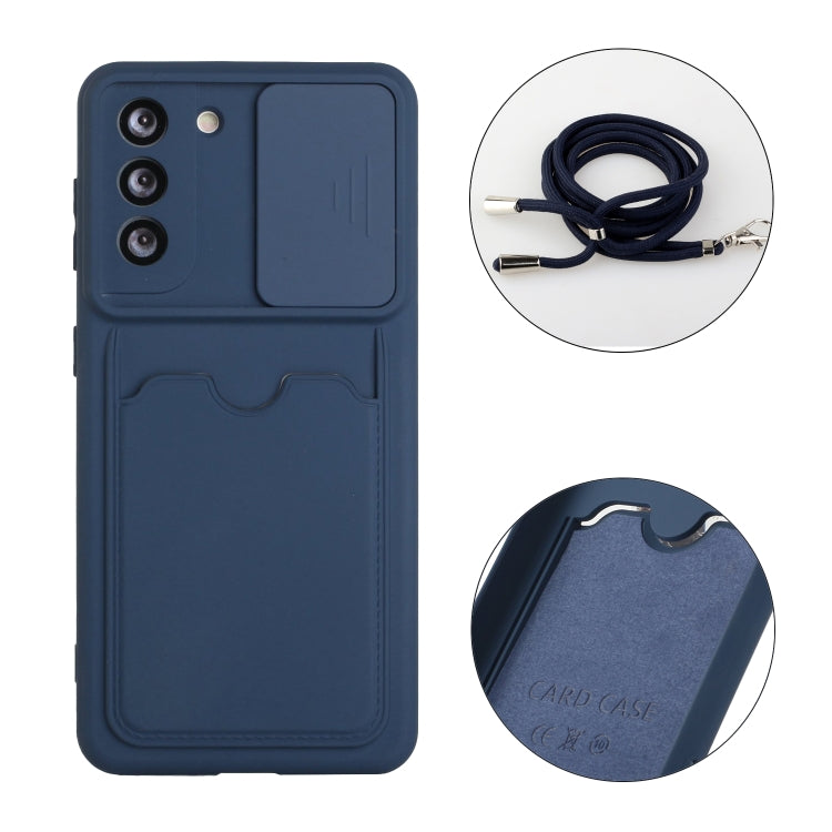 For Samsung Galaxy S21 5G Sliding Camera Cover Design TPU Protective Case with Card Slot & Neck Lanyard