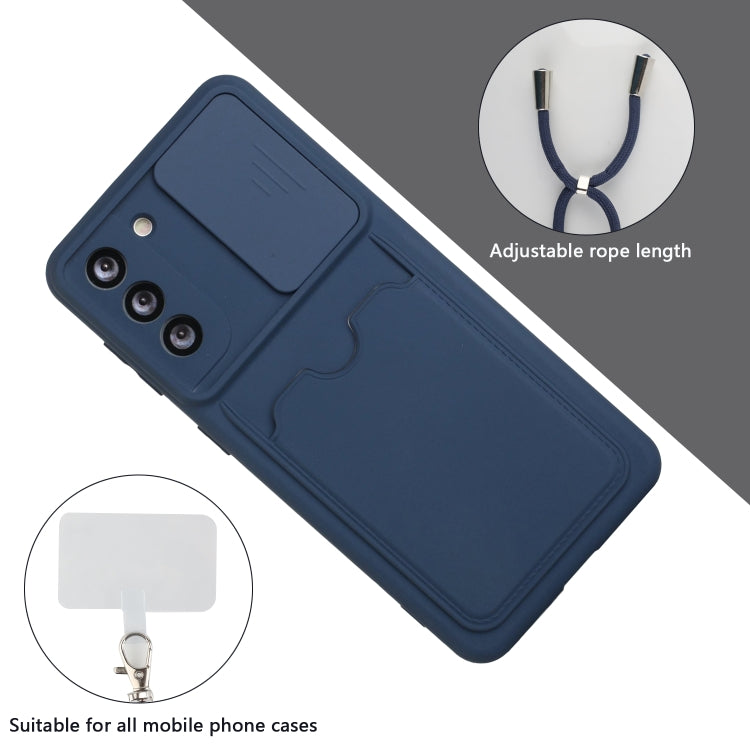 For Samsung Galaxy S21 5G Sliding Camera Cover Design TPU Protective Case with Card Slot & Neck Lanyard