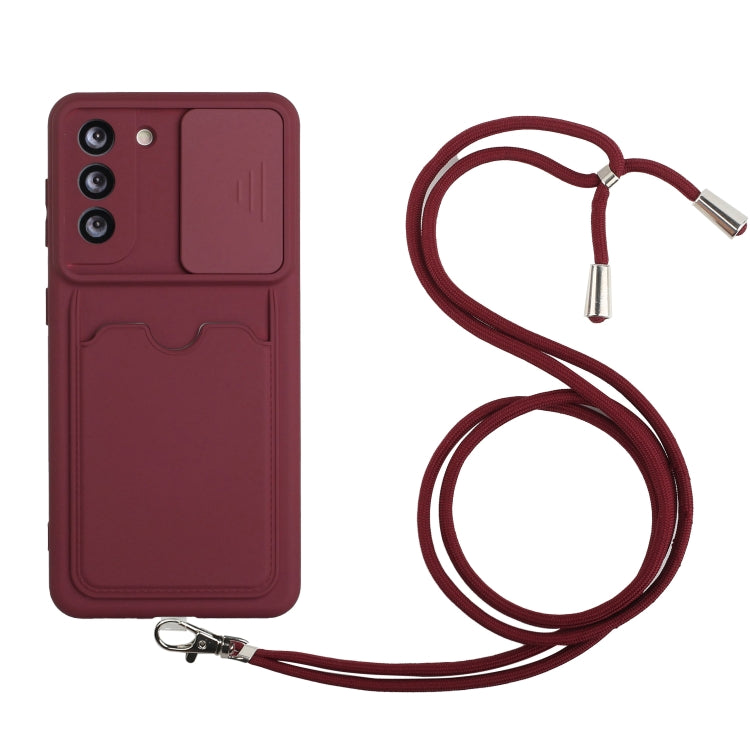 For Samsung Galaxy S21 5G Sliding Camera Cover Design TPU Protective Case with Card Slot & Neck Lanyard