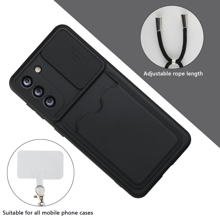For Samsung Galaxy S21+ 5G Sliding Camera Cover Design TPU Protective Case with Card Slot & Neck Lanyard