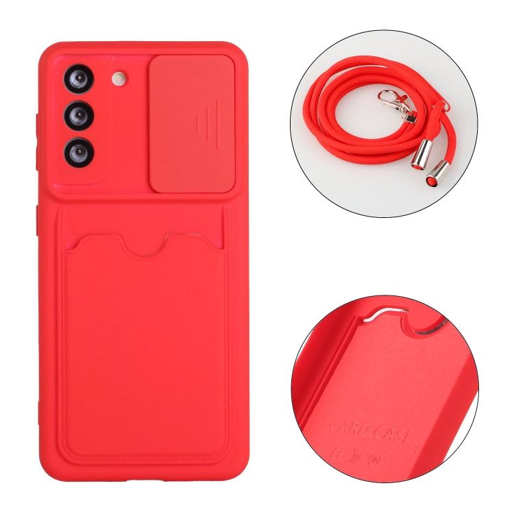 For Samsung Galaxy S21+ 5G Sliding Camera Cover Design TPU Protective Case with Card Slot & Neck Lanyard