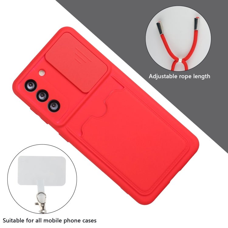 For Samsung Galaxy S21+ 5G Sliding Camera Cover Design TPU Protective Case with Card Slot & Neck Lanyard