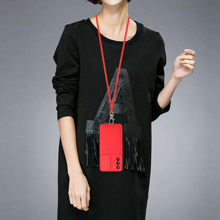 For Samsung Galaxy S21+ 5G Sliding Camera Cover Design TPU Protective Case with Card Slot & Neck Lanyard