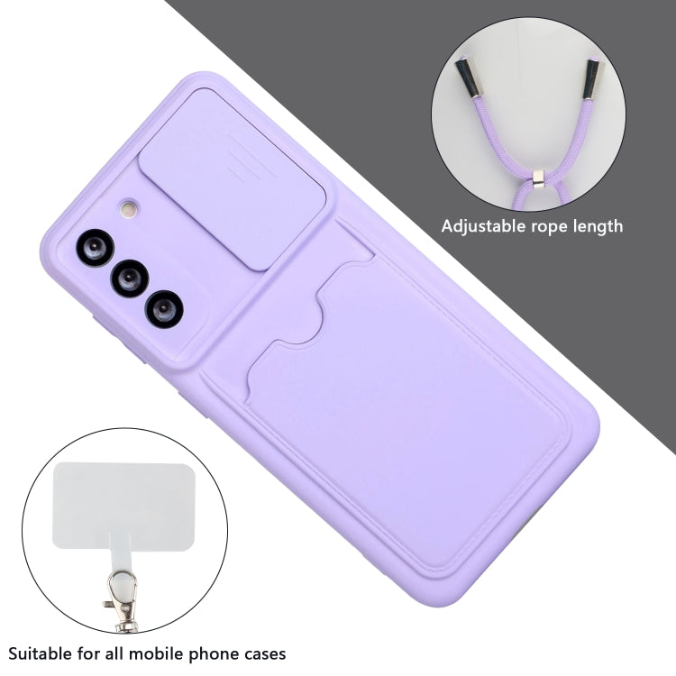 For Samsung Galaxy S21+ 5G Sliding Camera Cover Design TPU Protective Case with Card Slot & Neck Lanyard