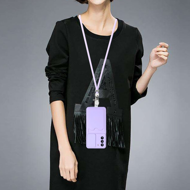 For Samsung Galaxy S21+ 5G Sliding Camera Cover Design TPU Protective Case with Card Slot & Neck Lanyard