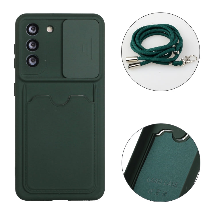 For Samsung Galaxy S21+ 5G Sliding Camera Cover Design TPU Protective Case with Card Slot & Neck Lanyard