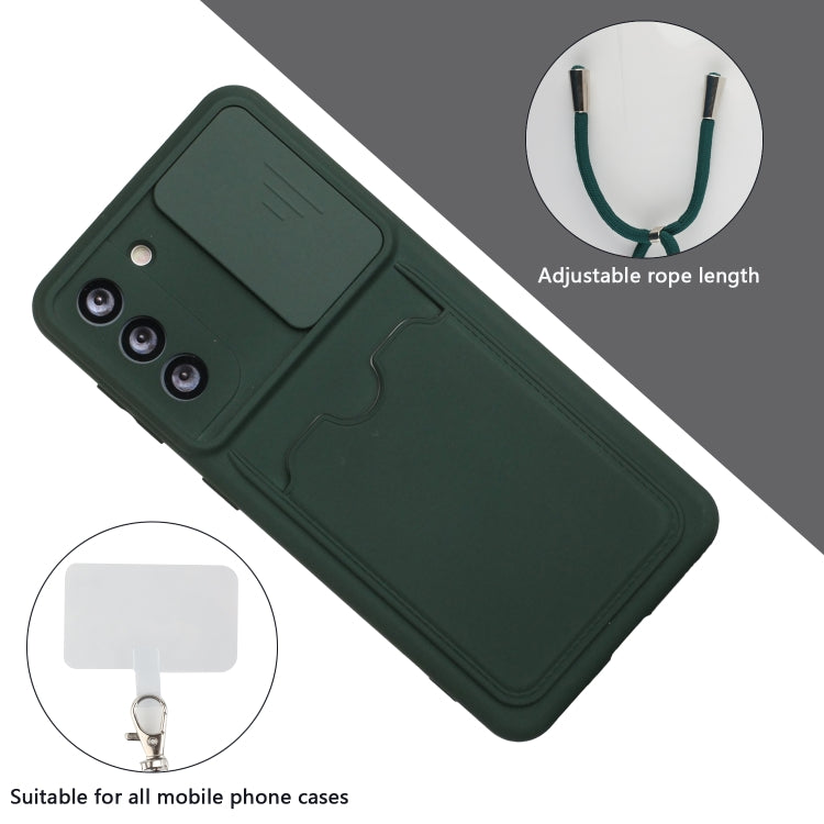 For Samsung Galaxy S21+ 5G Sliding Camera Cover Design TPU Protective Case with Card Slot & Neck Lanyard
