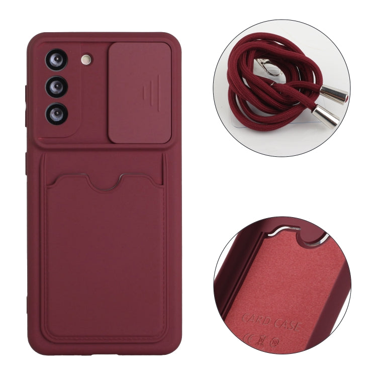 For Samsung Galaxy S21+ 5G Sliding Camera Cover Design TPU Protective Case with Card Slot & Neck Lanyard