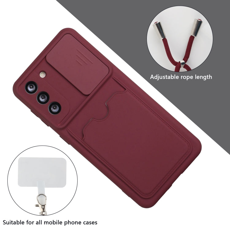 For Samsung Galaxy S21+ 5G Sliding Camera Cover Design TPU Protective Case with Card Slot & Neck Lanyard