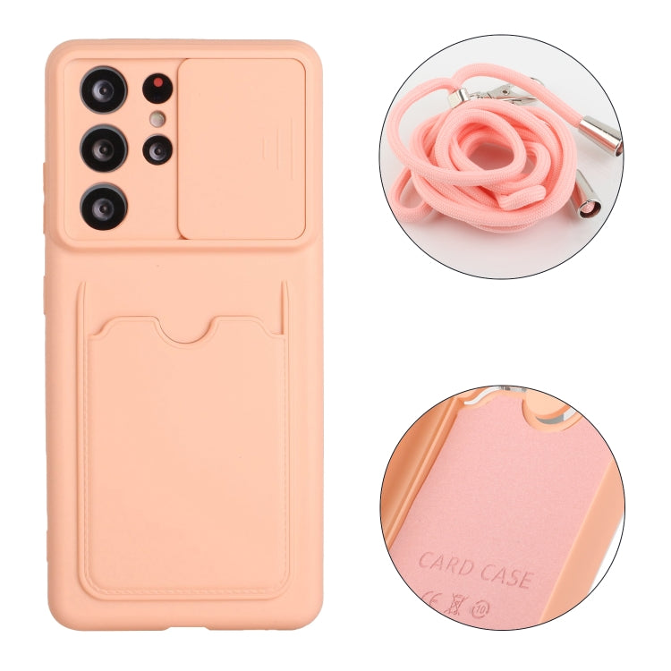 For Samsung Galaxy S21 Ultra 5G Sliding Camera Cover Design TPU Protective Case with Card Slot & Neck Lanyard