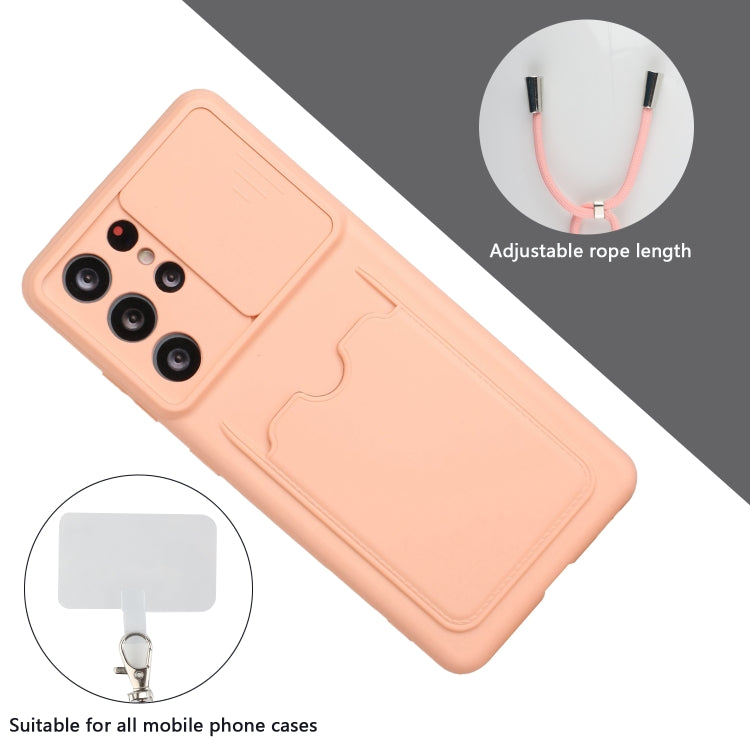 For Samsung Galaxy S21 Ultra 5G Sliding Camera Cover Design TPU Protective Case with Card Slot & Neck Lanyard