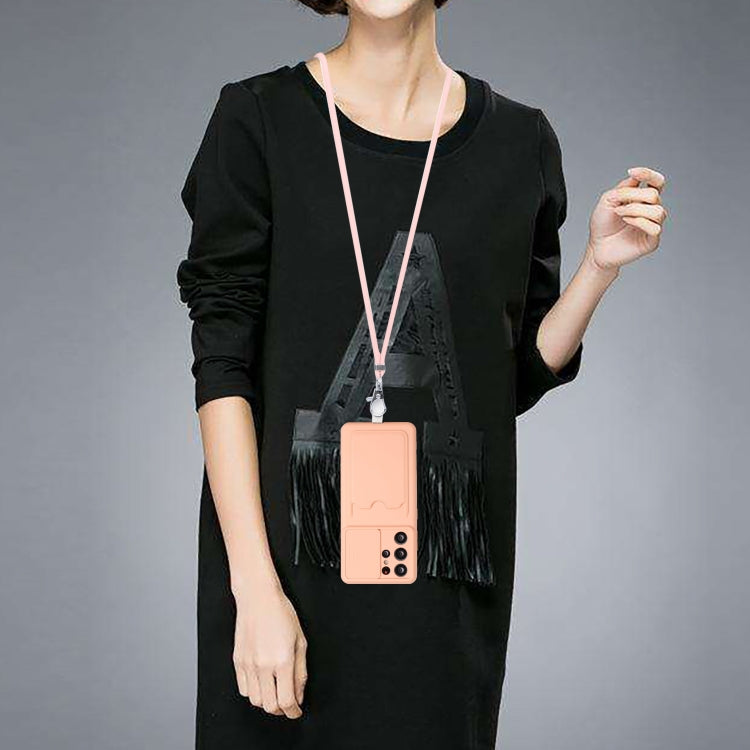 For Samsung Galaxy S21 Ultra 5G Sliding Camera Cover Design TPU Protective Case with Card Slot & Neck Lanyard