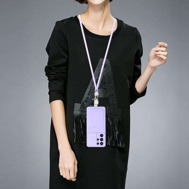 For Samsung Galaxy S21 Ultra 5G Sliding Camera Cover Design TPU Protective Case with Card Slot & Neck Lanyard
