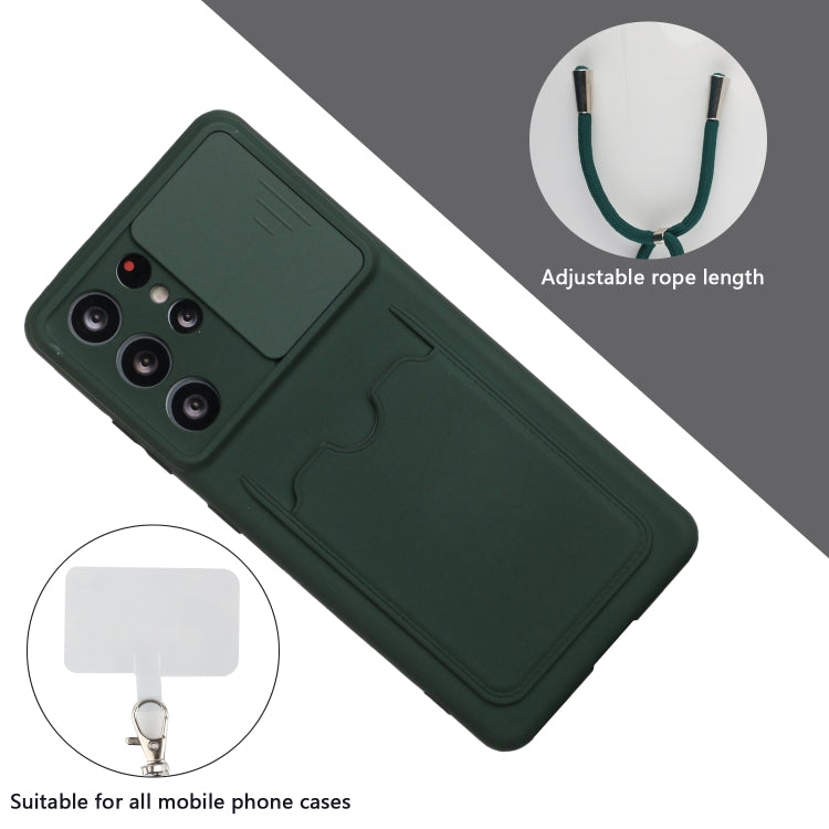 For Samsung Galaxy S21 Ultra 5G Sliding Camera Cover Design TPU Protective Case with Card Slot & Neck Lanyard