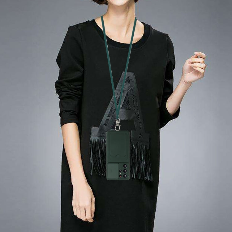 For Samsung Galaxy S21 Ultra 5G Sliding Camera Cover Design TPU Protective Case with Card Slot & Neck Lanyard