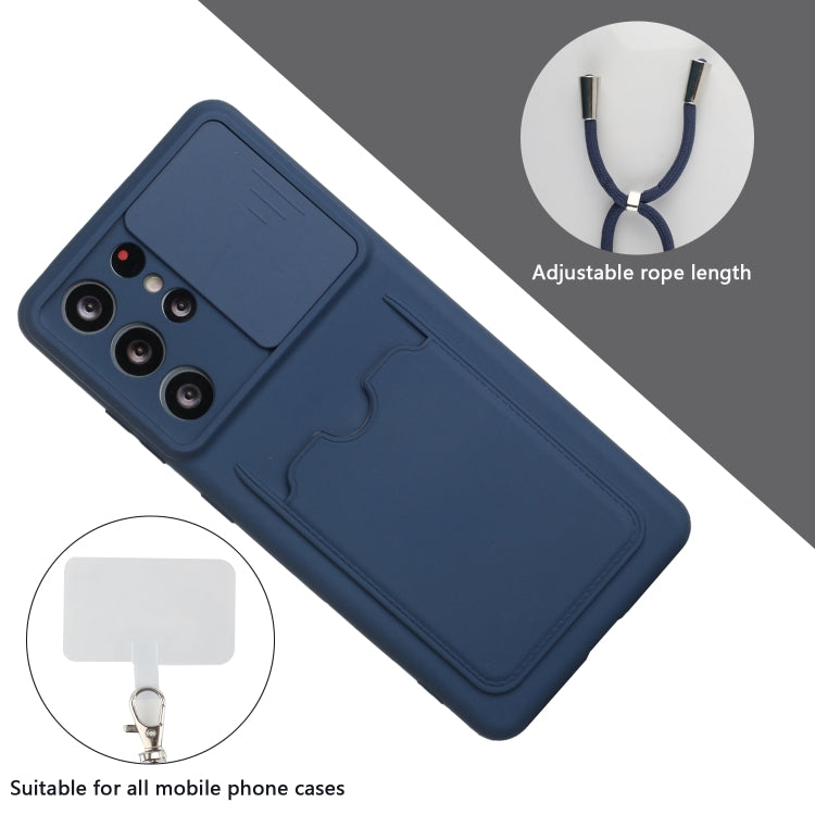 For Samsung Galaxy S21 Ultra 5G Sliding Camera Cover Design TPU Protective Case with Card Slot & Neck Lanyard