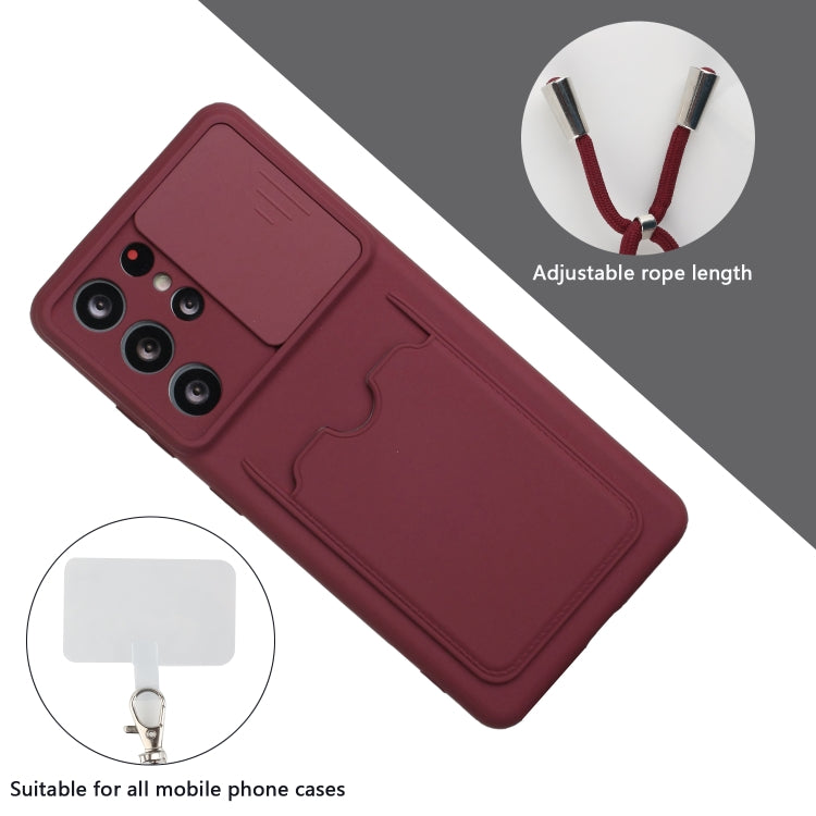 For Samsung Galaxy S21 Ultra 5G Sliding Camera Cover Design TPU Protective Case with Card Slot & Neck Lanyard