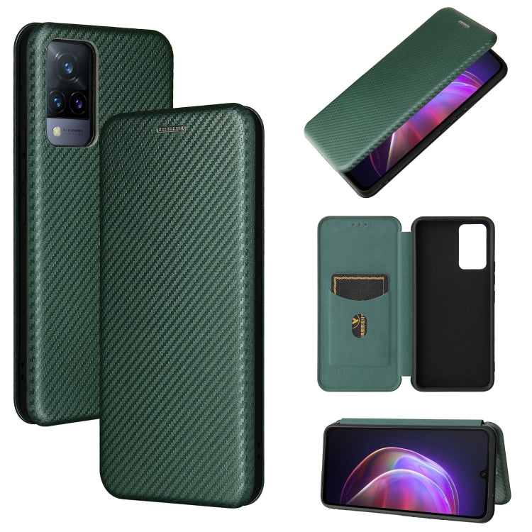 For vivo V21 Carbon Fiber Texture Horizontal Flip TPU + PC + PU Leather Case with Card Slot