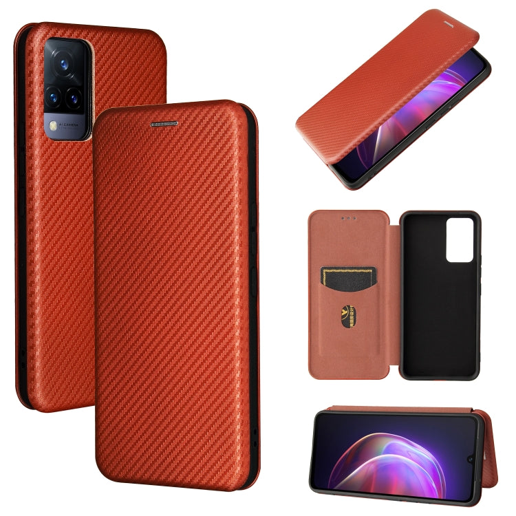 For vivo V21 Carbon Fiber Texture Horizontal Flip TPU + PC + PU Leather Case with Card Slot