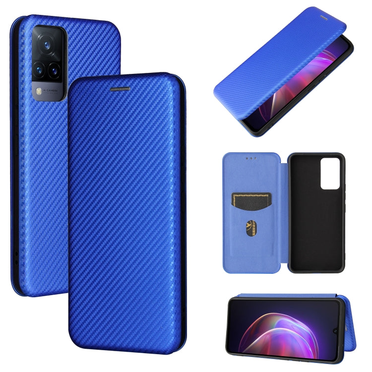 For vivo V21 Carbon Fiber Texture Horizontal Flip TPU + PC + PU Leather Case with Card Slot