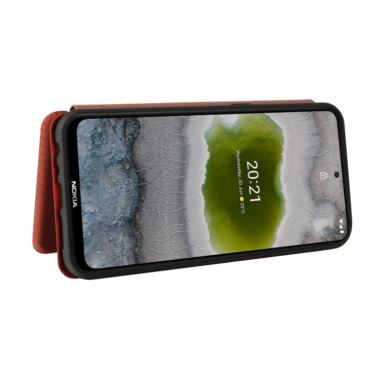 For Nokia X10 Carbon Fiber Texture Horizontal Flip TPU + PC + PU Leather Case with Card Slot
