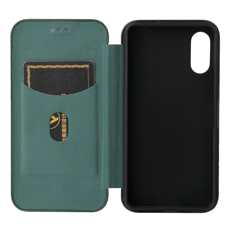 For Sony Xperia Ace II Carbon Fiber Texture Horizontal Flip TPU + PC + PU Leather Case with Card Slot