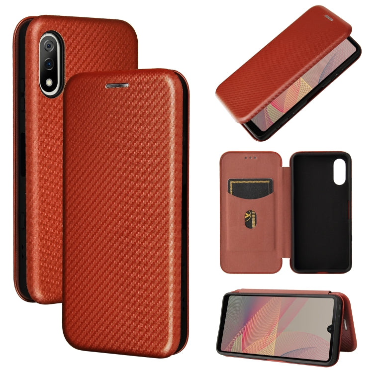 For Sony Xperia Ace II Carbon Fiber Texture Horizontal Flip TPU + PC + PU Leather Case with Card Slot