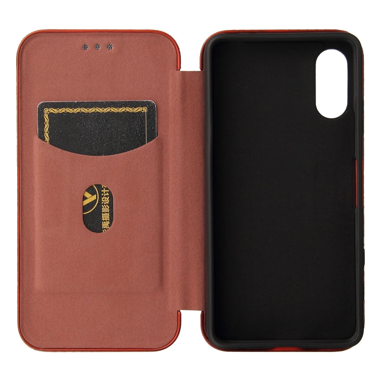 For Sony Xperia Ace II Carbon Fiber Texture Horizontal Flip TPU + PC + PU Leather Case with Card Slot
