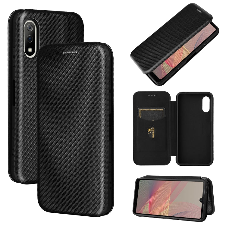 For Sony Xperia Ace II Carbon Fiber Texture Horizontal Flip TPU + PC + PU Leather Case with Card Slot