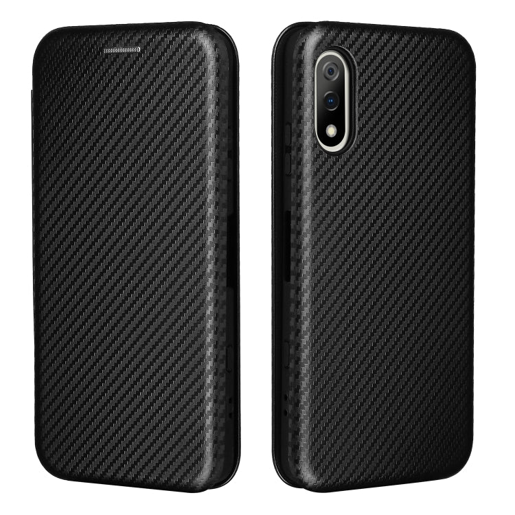 For Sony Xperia Ace II Carbon Fiber Texture Horizontal Flip TPU + PC + PU Leather Case with Card Slot