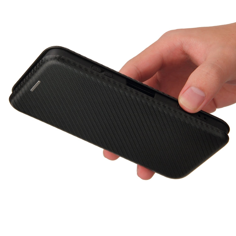 For Sony Xperia Ace II Carbon Fiber Texture Horizontal Flip TPU + PC + PU Leather Case with Card Slot