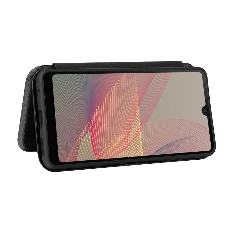 For Sony Xperia Ace II Carbon Fiber Texture Horizontal Flip TPU + PC + PU Leather Case with Card Slot